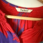 Tucker Disco in Red Sea Silk Ruched Abstract Button Up Shirt Dress Size M Size M Photo 3