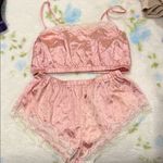 Pink Satin Lace Trim Sleepwear Set Photo 0