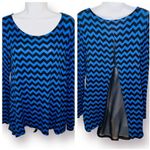Shanley Chevron Mesh Back Casual Long Sleeve Top Hi Lo Hem Royal Blue Black M Size M Photo 2