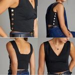 Anthropologie  Maeve Large Black Button Side Crop Top Vest XS Photo 1
