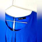 Timing  Blue Sheer Ruffle Sleeve Dress Flowy Pleated Front Photo 4