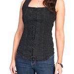 Scully Western Corset Top Black Ruched Tank Top Lace Up Size Medium Vintage Photo 1