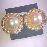 Piscitelli Brand Elegant Gold Tone and Faux Pearl CZ Rhinestone Vintage Earrings Photo 1