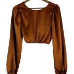 Le lis  COLLECTION Womens Brown Satin Long Sleeve Cropped Twist Front Top Size S Photo 0