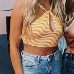 ZARA Halter Neck Satin Effect Print Crop Top White Orange Size XS New With Tags Photo 4