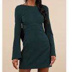 Lulus  NWT Elegant Cutie Emerald Bow Bell-Style Long Sleeve Backless Mini Dress Photo 2