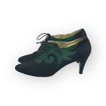Vintage: Escada 𒀭 Lace Up Granny Heeled Ankle Booties 𒀭Black + Green Suede 𒀭9 Black Photo 5