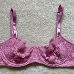Victoria's Secret  Pink Lace Bra Balconette Women's Size 34C Shimmer Unlined Photo 0