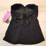 Betsey Johnson {S} NWT Floral Rose Black Convertible Swim Tankini Top Only Photo 4