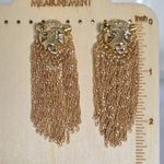Boutique Statement Glam Gold Lion Earrings with Shimmer Chain Fringe Photo 5
