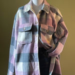 BP Plaid Utility Shacket in Pink and Gray Photo 0