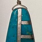 Vintage Navajo Harold Smith Turquoise & Sterling Inlay Pendent 925 Necklace Blue Photo 0