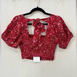 Band of Gypsies Tops Band Of The Free Joelle Crimson Floral Smocked Top ❤️ Photo 3