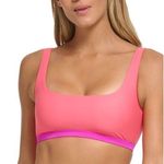 DKNY Bikini Top Stretch UV Protection Removable Cups Colorblock Pink Purple XL Photo 0