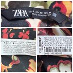 ZARA Midi Dress V Neck Button Top Pockets Tie Waist Black Floral Satin Size XS Photo 9