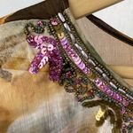 Sol & Mer Brown Print Sequins Ocean Wave Sheer Short Sleeve Scarf Top NEW OS Size undefined Photo 3