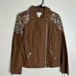 Chico's Faux-Leather embroidered Jacquard Moto Jacket size 0 Photo 0