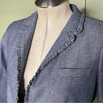 J.Crew  Regent Blazer Jacket Chambray Denim Ruffles‎ Academia Career Office Sz 0 Photo 3
