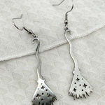Silver Celestial Witch Broomstick Earrings, Halloween Earrings, Celestial Photo 0