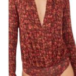 Free People Intimately Kaya Print Cutout Bodysuit Chocolate Combo Womens Medium Red Photo 1