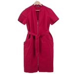 Lafayette 148 New York Red Belted Midi Shirtdress Pockets Front Full Zip Size 16 Photo 1