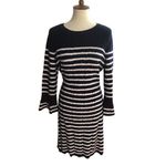 Talbots Navy Blue Ivory Cable Knit Wool Blend Sweater Dress Petite / XL Bell Sle Photo 3