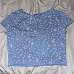 Romwe Blue and white floral print crop top Photo 1