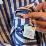 True Destiny NWT Front Button Crop Long Sleeve White Blue Stripe Top Collared L Photo 5