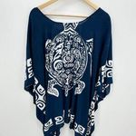 Navy Blue White Turtle Swim Cover Up Bathing Suit Rayon Boho Vacation Beach OS Size undefined Photo 0