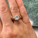 White Quartz Round Cut Ring Solid Sterling Silver Gold Plated Size 6 Photo 1