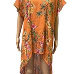Lily White  Orange Floral Print High Low Tunic Blouse Semi Sheer Womens Large Photo 2