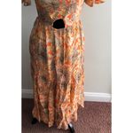 Land Of The Free Floral Print Orange & Beige Maxi‎ Dress With Cutout Size Small Photo 5