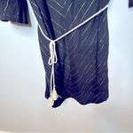 Trina Turk  Black Cold Shoulder Gold Metallic‎ Stripe Rope Belt Dress Photo 4