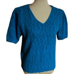 Vtg 80s Blue feminine v neck sweater Size M Photo 0
