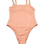 Cupshe Brenna Ribbed O-Ring Square Neck One Piece Swimsuit Orange Pink Large Photo 0