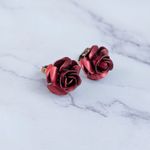 Vintage Clip On Earrings Red Rose Photo 2