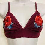 PINK - Victoria's Secret Victoria's Secret Pink Rose Embroidered Triangle Bralette Bra‎ Sz Small Burgundy Photo 0