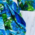 Newport News Dress Womens 4 Blue Green Watercolor 3/4 Sleeve Tie Button Front Photo 6