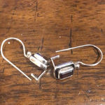 Vintage Emerald Cut Red Garnet Gemstone and Sterling Silver Drop Earrings Photo 2