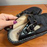 Alegria  Black Geometric Fabric Leather Mazie Clog Buckle Mules Size 9 (39) Photo 2