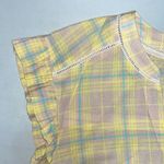 Democracy  NWT L Tan - Yellow Plaid Eyelet Ruffle Sleeve Boxy Button Down Shirt Photo 2