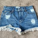 Miss Selfridge  Distressed Denim Lace Trim Shorts SIZE 4 Photo 0