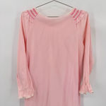 Vintage JCPenney Pink Long Nightgown Smocked Neckline Bow Soft Nylon 80s Medium Photo 4