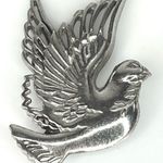 Dove VTG 1950's Signed HP Pewter Turtle Bird BROOCH 2.5" Pin / Pendant Silver Photo 5