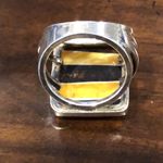 Artisan Sterling Silver Striped Bezel Set Maple & Honey Colored Amber Ring Sz 7 Photo 4