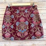 Umgee Skirt Women’s Size Medium Burgundy Linen Floral Embroidered Mini Photo 0