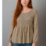 Urban Romantics Womens Long Sleeve Cheetah Print Blouse Size L Smocked Romantic Photo 2