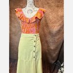 Free People Linen Rayon Poppy Flounce Slit Midi Skirt Citron size 2 Photo 5