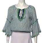 Ramy Brook | Green and White Stripe Bell Sleeve Crop Blouse | XS Photo 0