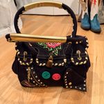Betsey Johnson  Betseybille canvas Black shoulder Satchel with Floral Embroidery Photo 5